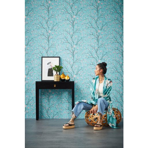 As-Creation Metropolitan Stories II, 37912-3 Natur Virágos Cseresznyevirágzás zöldeskék rózsaszín halvány lila barna tapéta