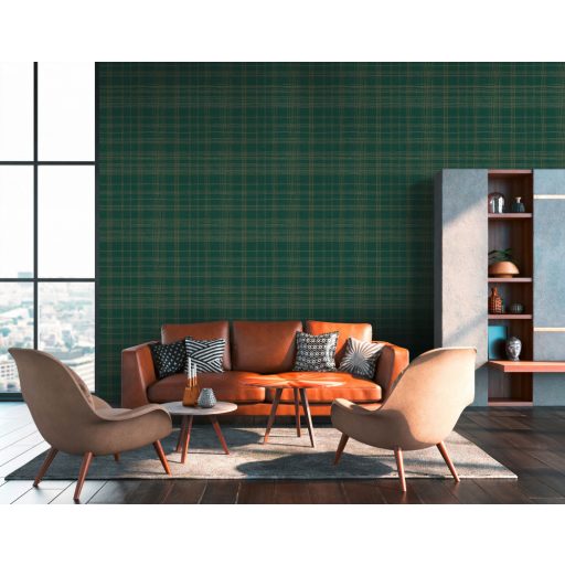 As-Creation Metropolitan Stories II, 37919-3 Grafikus Design "kockás" vonalminta sötétzöld arany fémes hatás tapéta