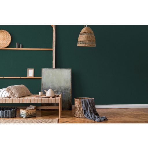 As-Creation Metropolitan Stories II, 37953-3 Natur Egyszínű strukturált textilhatású minta sötétzöld tapéta