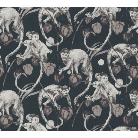 As-Creation Michalsky-Change is Good 37982-2 Natur Trópusi dzsungel játékos majmokkal fekete szürke árnyalatok fehér tapéta