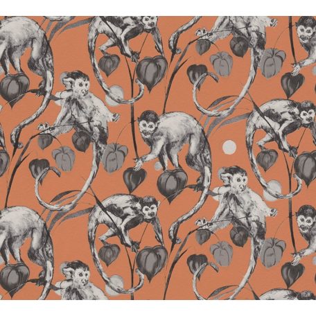 As-Creation Michalsky-Change is Good 37982-4 Natur Trópusi dzsungel játékos majmokkal narancs szürke árnyalatok fehér tapéta