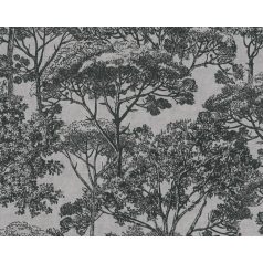   Hangsúlyos dekorminta - Ligetté bővülő fák designja szürke antracit és fekete tónus tapéta