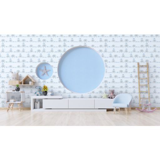 As-Creation Little Love 38113-1 Gyerekszobai Játékos elefántok egymás hegyén de főleg hátán fehér szürke kék tapéta