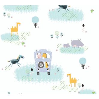   As-Creation Little Love 38114-1 Gyerekszobai Szafaribusz fehér szines tapéta