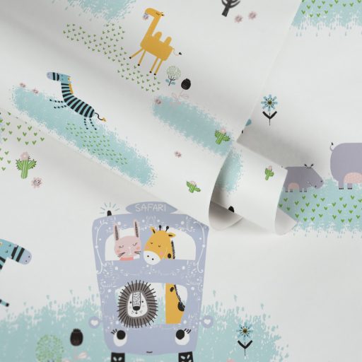 As-Creation Little Love 38114-1 Gyerekszobai Szafaribusz fehér szines tapéta