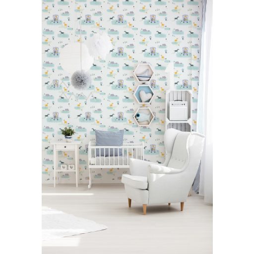 As-Creation Little Love 38114-1 Gyerekszobai Szafaribusz fehér szines tapéta