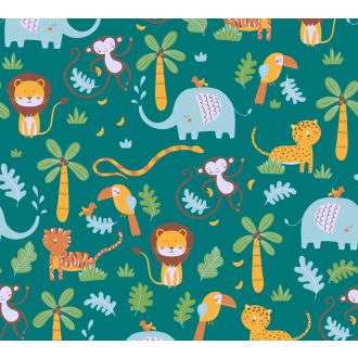   As-Creation Little Love 38115-1 Gyerekszobai a dzsungel állatai zöld szines tapéta