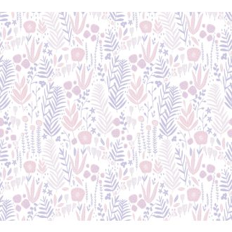   As-Creation Little Love 38118-1 Gyerekszobai Natur növények levelek virágok fehér rózsaszín lila tapéta