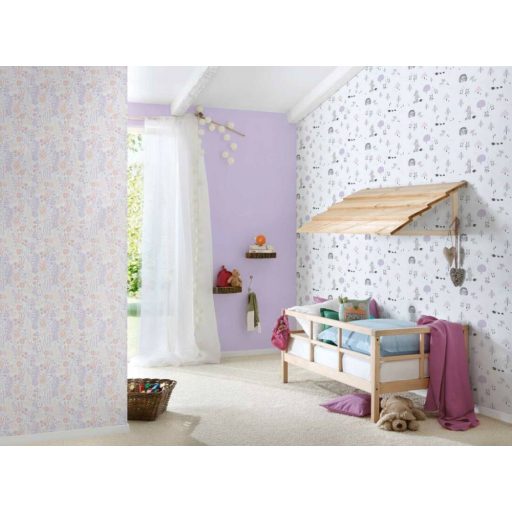 As-Creation Little Love 38118-1 Gyerekszobai Natur növények levelek virágok fehér rózsaszín lila tapéta