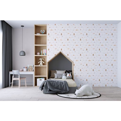 As-Creation Little Love 38119-1 Gyerekszobai Natur erdei állatok fehér szürke barna vörös tapéta