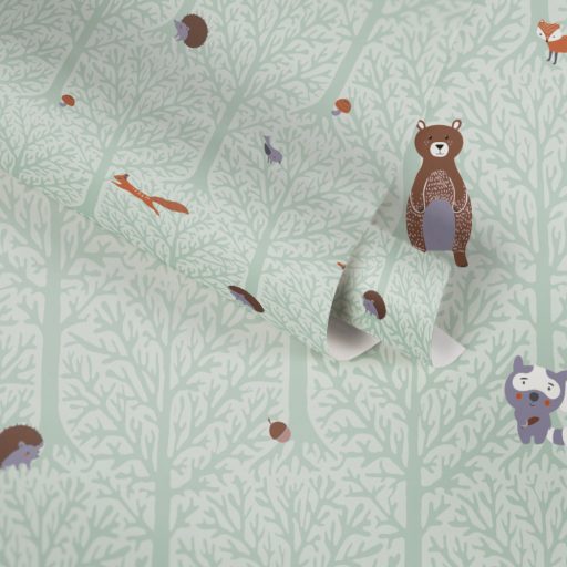 As-Creation Little Love 38119-2 Gyerekszobai Natur erdei állatok zöld szürke barna vörös tapéta