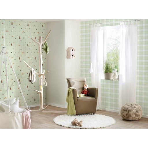 As-Creation Little Love 38119-2 Gyerekszobai Natur erdei állatok zöld szürke barna vörös tapéta