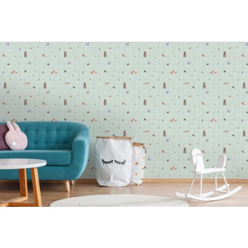 As-Creation Little Love 38119-2 Gyerekszobai Natur erdei állatok zöld szürke barna vörös tapéta