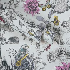   As-Creation Little Love 38120-1 Gyerekszobai virágok gombák állatok és az elvarázsolt kastéy fehér fekete szines tapéta