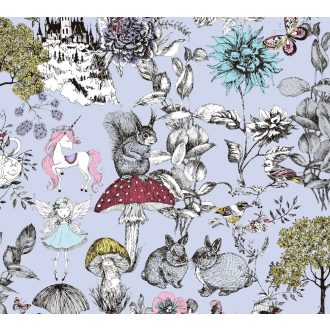   As-Creation Little Love 38120-2 Gyerekszobai virágok gombák állatok és az elvarázsolt kastéy szürke/kékesszürke fekete szines tapéta