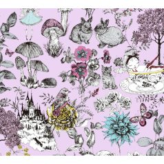   As-Creation Little Love 38120-3 Gyerekszobai virágok gombák állatok és az elvarázsolt kastéy rózsaszín fekete szines tapéta