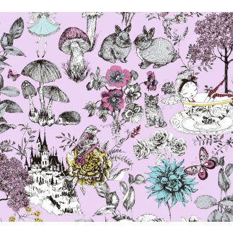   As-Creation Little Love 38120-3 Gyerekszobai virágok gombák állatok és az elvarázsolt kastéy rózsaszín fekete szines tapéta