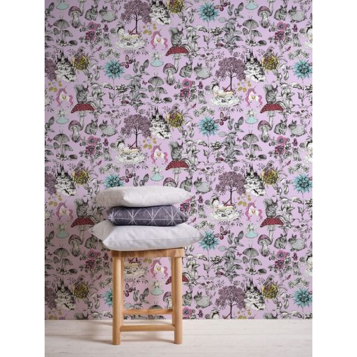 As-Creation Little Love 38120-3 Gyerekszobai virágok gombák állatok és az elvarázsolt kastéy rózsaszín fekete szines tapéta