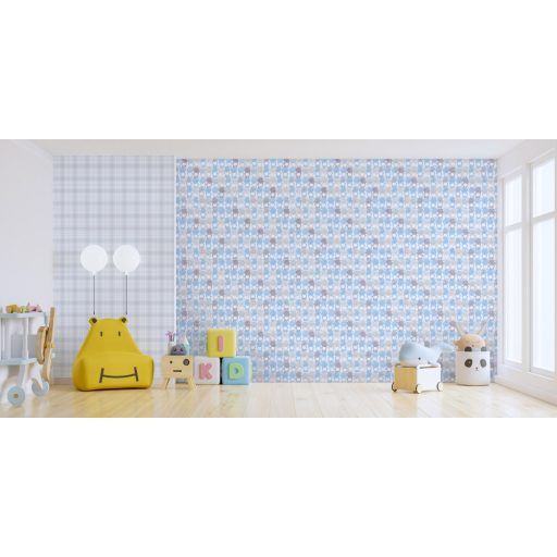 As-Creation Little Love 38122-3 Gyerekszobai Kockás kék szürke fehér tapéta
