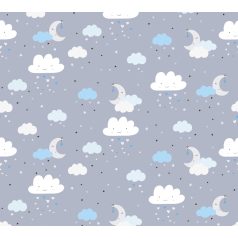   As-Creation Little Love 38125-2 Gyerekszobai Égi játék felhők hold csillagok szürke kék fehér fekete tapéta