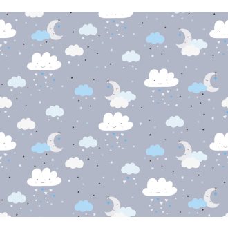   As-Creation Little Love 38125-2 Gyerekszobai Égi játék felhők hold csillagok szürke kék fehér fekete tapéta