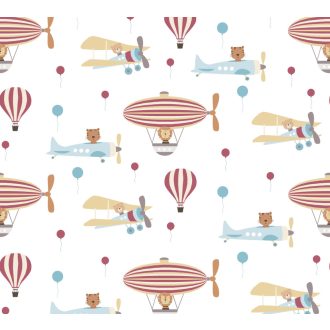   As-Creation Little Love 38126-1 Gyerekszobai Állatok és a repülés léghajók repülők fehér szines tapéta