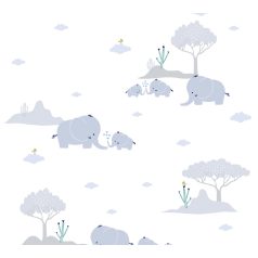   As-Creation Little Love 38128-1 Gyerekszobai Elefántcsalád fehér szürke kék zöld tapéta