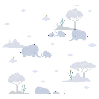   As-Creation Little Love 38128-1 Gyerekszobai Elefántcsalád fehér szürke kék zöld tapéta
