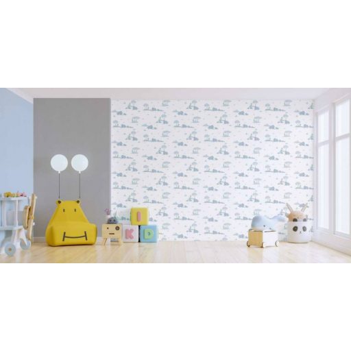 As-Creation Little Love 38128-1 Gyerekszobai Elefántcsalád fehér szürke kék zöld tapéta