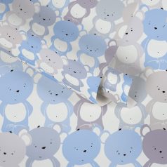   As-Creation Little Love 38129-1 Gyerekszobai "Tömeges" Teddy mackó megjelenítés fehér kék szürke lila tapéta
