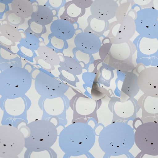 As-Creation Little Love 38129-1 Gyerekszobai "Tömeges" Teddy mackó megjelenítés fehér kék szürke lila tapéta