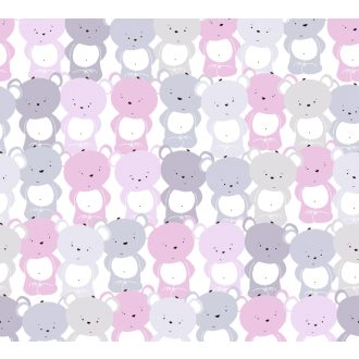   As-Creation Little Love 38129-2 Gyerekszobai "Tömeges" Teddy mackó megjelenítés fehér rózsaszín szürke szürkésbézs tapéta