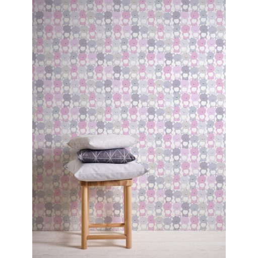 As-Creation Little Love 38129-2 Gyerekszobai "Tömeges" Teddy mackó megjelenítés fehér rózsaszín szürke szürkésbézs tapéta