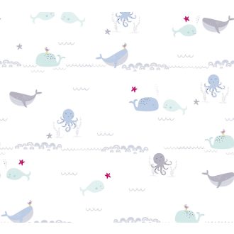   As-Creation Little Love 38130-1 Gyerekszobai Tengeri állatok cetek fehér szürke kék piros/pink tapéta
