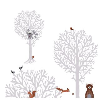   As-Creation Little Love 38134-1 Gyerekszobai Medvék és más erdei állatok panelszerú megjelenítés fehér szürke barna tapéta