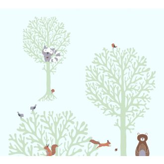   As-Creation Little Love 38134-2 Gyerekszobai Medvék és más erdei állatok panelszerú megjelenítés fehér zöld szürke barna tapéta