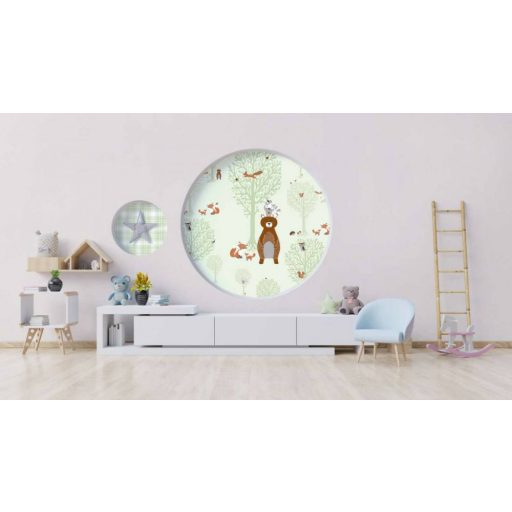 As-Creation Little Love 38134-2 Gyerekszobai Medvék és más erdei állatok panelszerú megjelenítés fehér zöld szürke barna tapéta