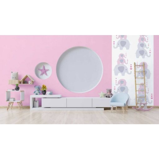 As-Creation Little Love 38135-2 Gyerekszobai Játékos elefántok egymás hegyén-hátán panelszerű megjelenítés fehér szürke rózsaszín pink tapéta