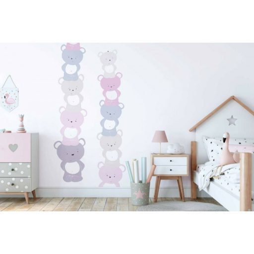 As-Creation Little Love 38136-2 Gyerekszobai Teddy mackók egymás fején állva panelszerű megjelenítés fehér szürke rózsaszín lila tapéta