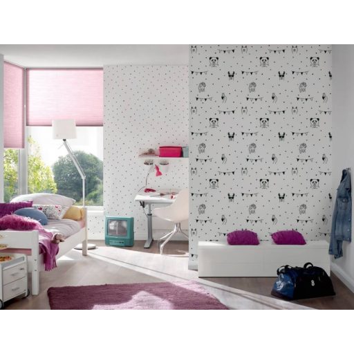 As-Creation Little Love 38138-2  Gyerekszobai Láma panda unikornis stb pöttyös alapon fehér fekete tapéta