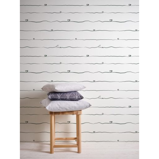 As-Creation Little Love 38140-3 Gyerekszobai "a szív írása" írásvonal szivekkel fehér fekete tapéta