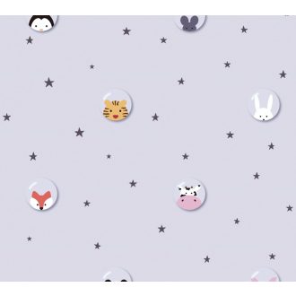   As-Creation Little Love 38143-1 Gyerekszobai Állatok buborékban csillagos háttéren szürkés rózsaszín fehér fekete rózsaszín tapéta