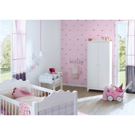 As-Creation Little Love 38143-2 Gyerekszobai Állatok buborékban csillagos háttéren szürkés rózsaszín fehér fekete pink sárga tapéta