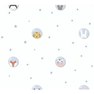   As-Creation Little Love 38143-3 Gyerekszobai Állatok buborékban csillagos háttéren fehér kék szines tapéta