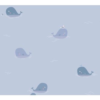   As-Creation Little Love 38144-1 Gyerekszobai Sirály a cetek tengerében szürke szürkéskék kék sárga tapéta