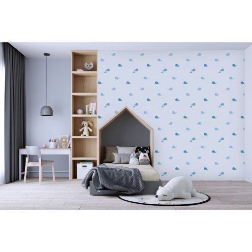 As-Creation Little Love 38144-1 Gyerekszobai Sirály a cetek tengerében szürke szürkéskék kék sárga tapéta