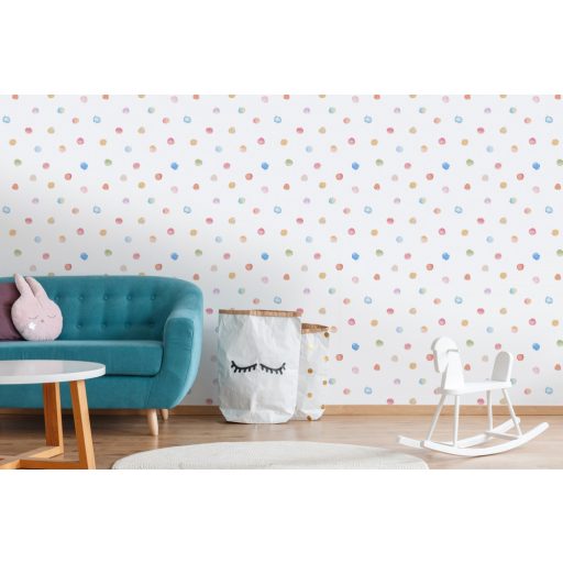 As-Creation Little Love 38147-1 Gyerekszobai akvarell festékpöttyök fehér szines tapéta