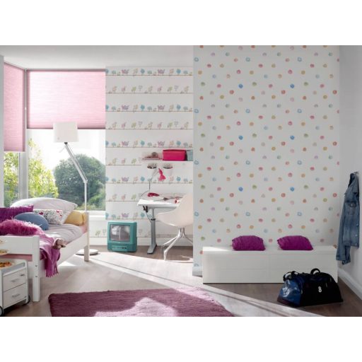 As-Creation Little Love 38147-1 Gyerekszobai akvarell festékpöttyök fehér szines tapéta