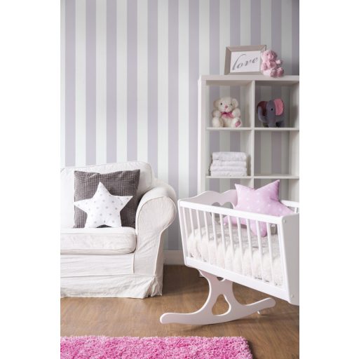 As-Creation Little Love 38148-4 Gyerekszobai Csíkos blokkcsíkos fehér szürke/bézses szürke tapéta