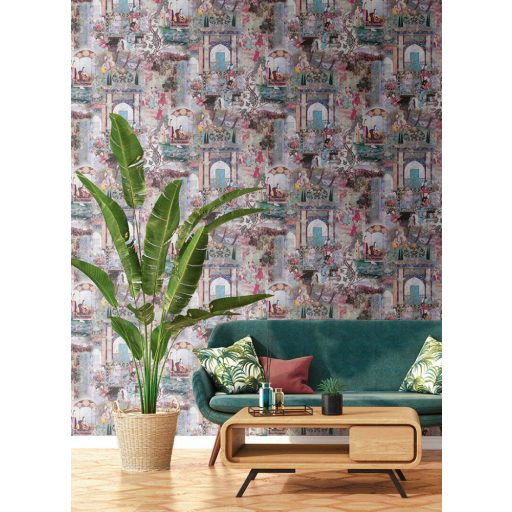 As-Creation Dream Flowery 38174-3 Etno keleti motívum álom az 1001 éjszakából zöld pink szines tapéta